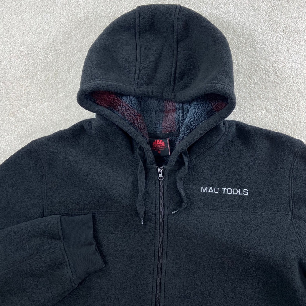 Mac Tools Fleece Hoodie Mens 2X Black Sherpa Lined Plaid Full Zip Sweatshirt
